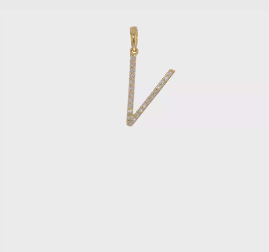 Colgante con la Inicial "V" en Oro Amarillo de 14k con Diamante