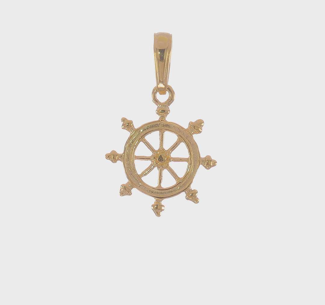 Colgante de Rueda de Timón de Barco de Oro 14K