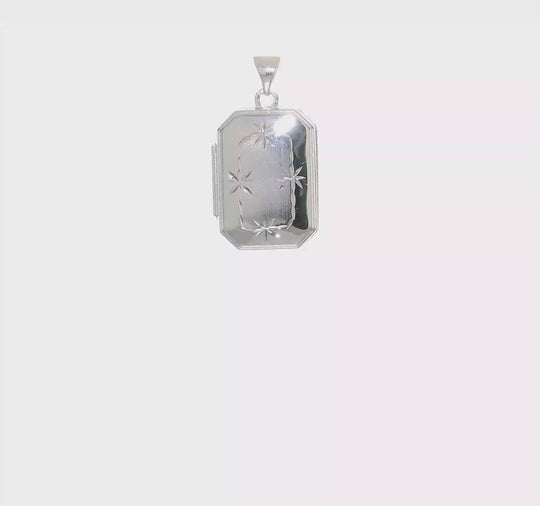 Locket Rectangular con Corte de Diamante y Cepillado en Oro Blanco de 14k