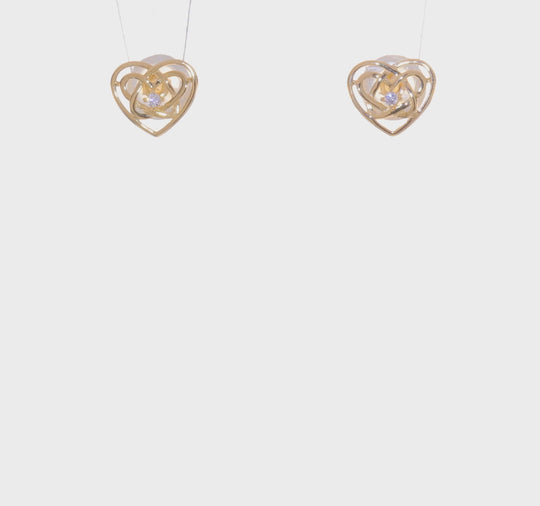 Pendientes de Corazón Trinity con CZ en Oro de 14k