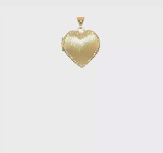 Locket Corazón de Oro Amarillo de 14k con Borde de Perlas y Acabado Cepillado (18mm)