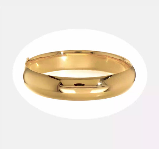 Brazalete Bangle Oversize 14K Oro Amarillo de 9/16, Pulido de Alta Calidad con Bisagra