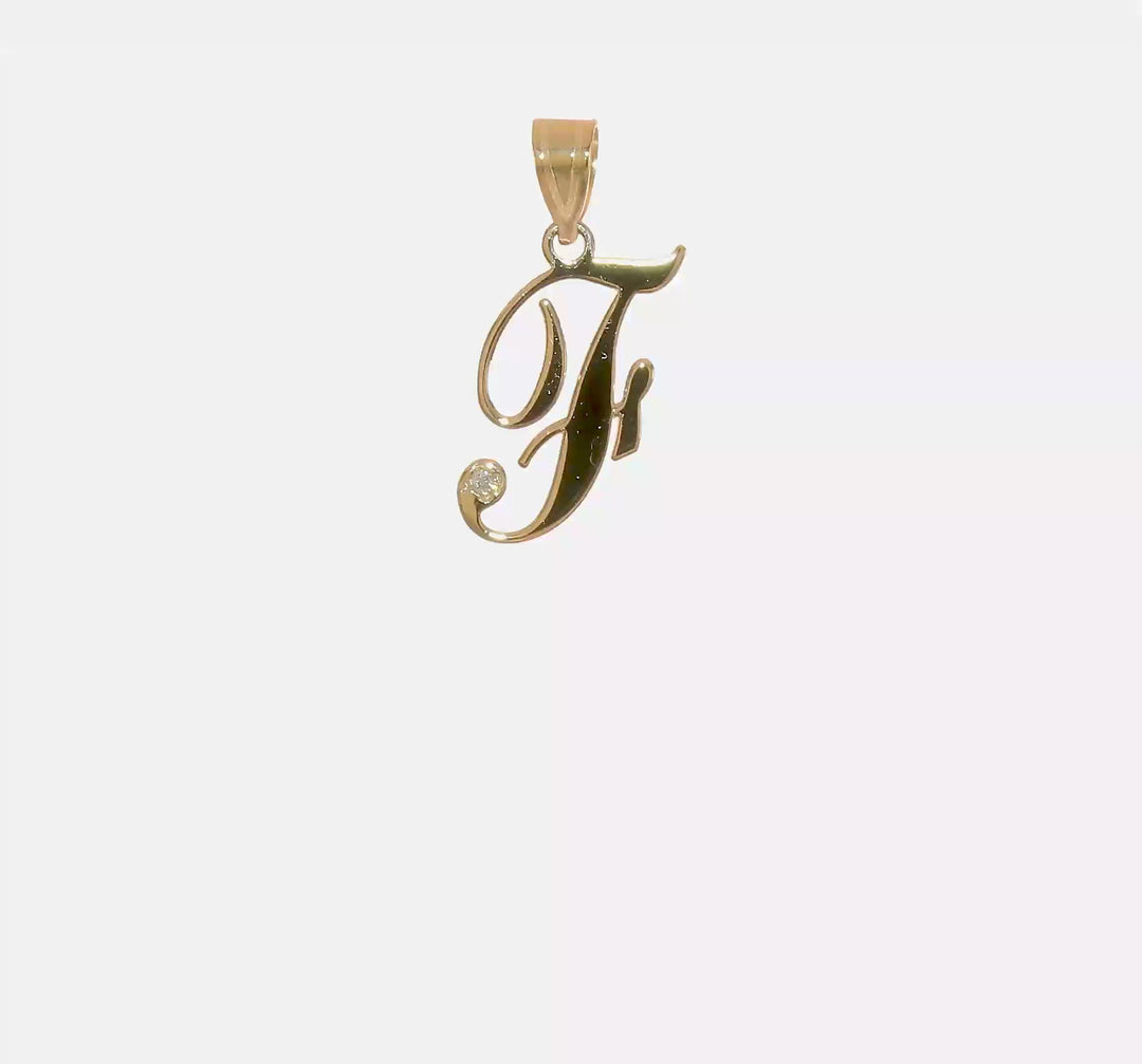 Dije con la Inicial "F" en Letra Cursiva en Oro Amarillo de 14k con Diamante