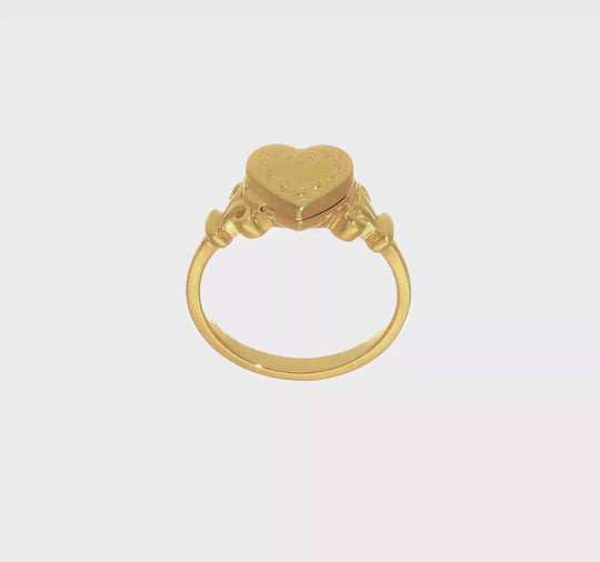 Anillo Locket Corazón de 14k con Incrustación de Tela y Detalles en Rosa