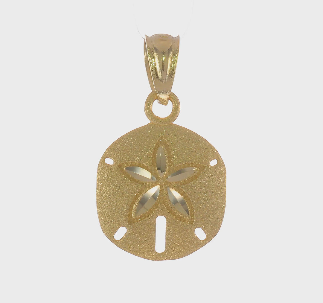 Colgante Sand Dollar Cortado en Diamante Satinado 14K Oro Amarillo