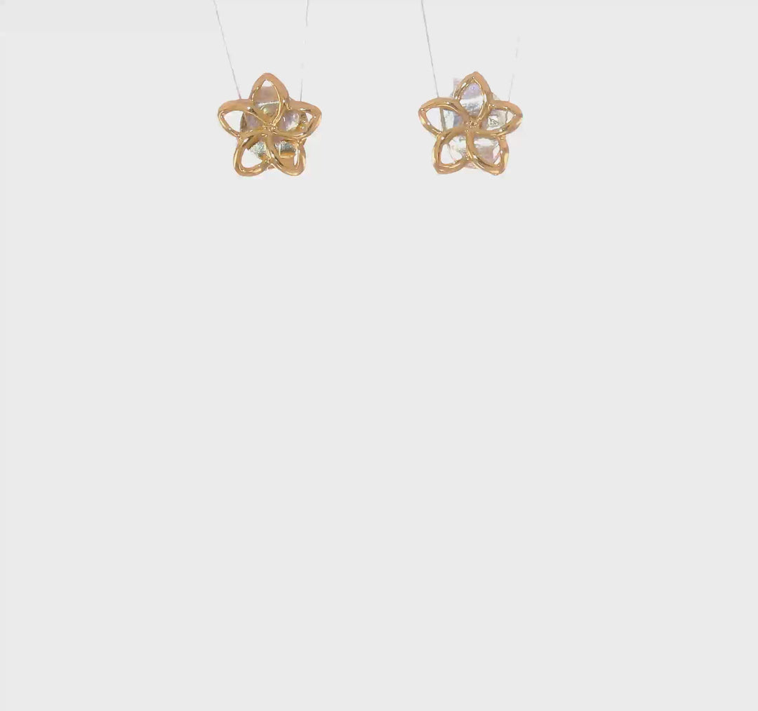 Pendientes de Botón con Plumeria en Oro de 14k