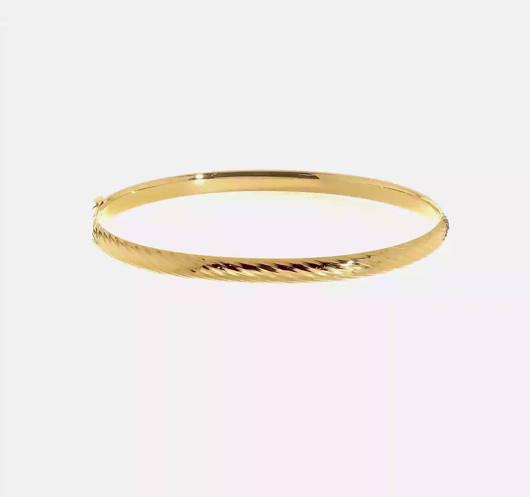 Pulsera Bangle de Oro Amarillo de 14k, 3/16", con Textura y Bisagra