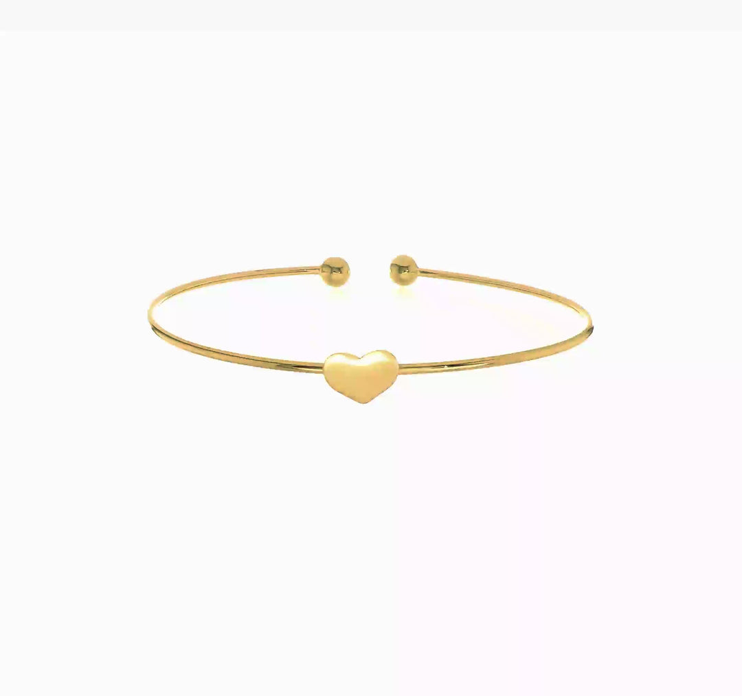 Brazalete Flexible en Forma de Corazón de Oro Amarillo de 14K con Acabado Pulido