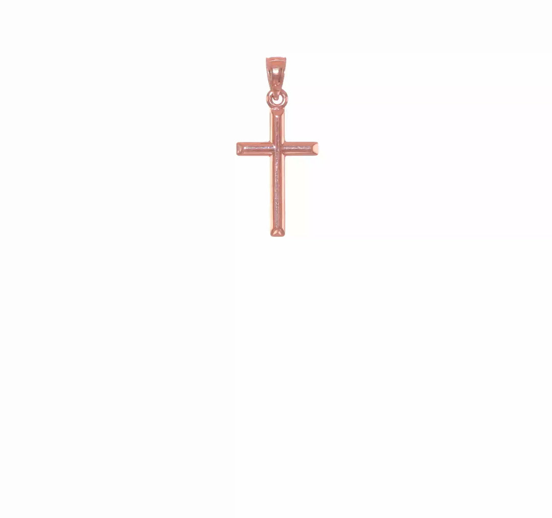 Colgante Cruz Hueca Pulida de Oro Rosa de 14k