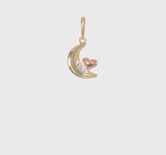 Colgante de Luna con Corazón 14K Dos Tonos y Cubic Zirconia (CZ)