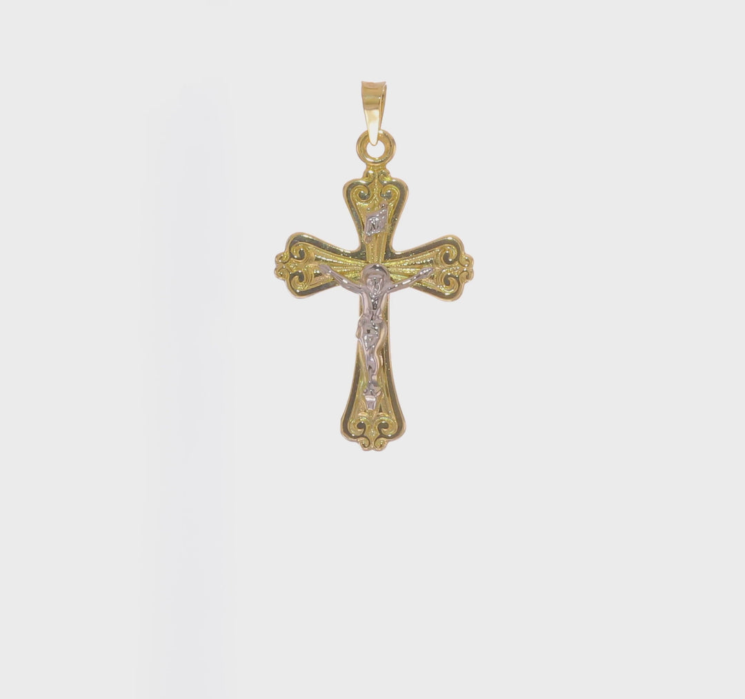 Colgante de Crucifijo INRI Sólido en Oro Bicolor de 14K