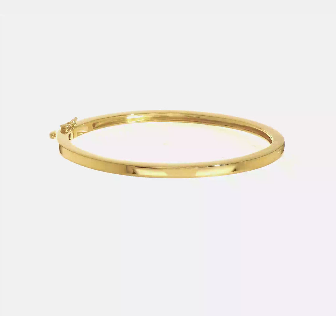 Pulsera Bangle de Oro Amarillo de 14k, 3.6mm, Sólida, Pulida con Bisagra