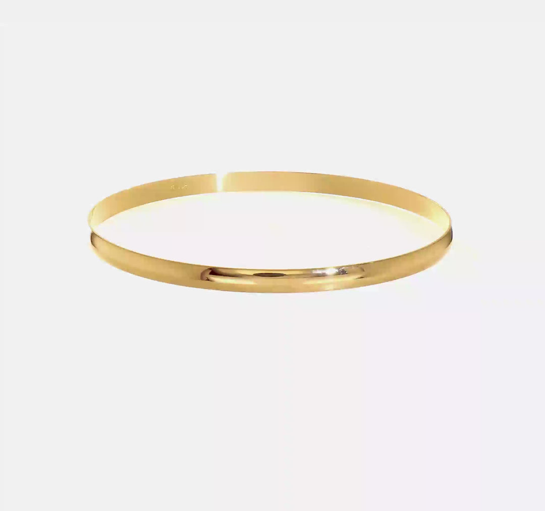 Brazalete Sólido en Oro Amarillo de 14K, Medio Redondo y Pulido (4mm)