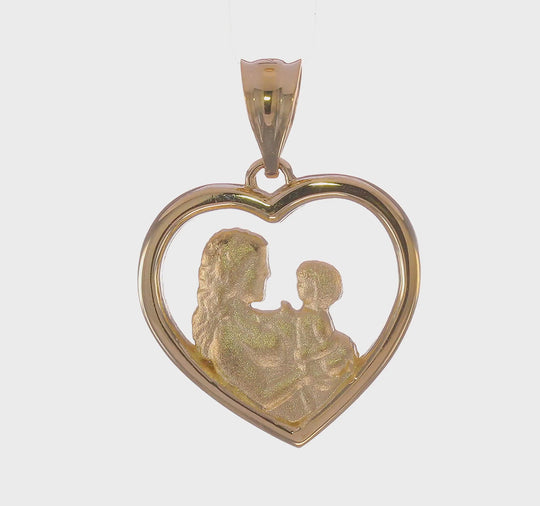 Dije Corazón Mamá/Bebé en Oro Amarillo de 14k Pulido y Satinado