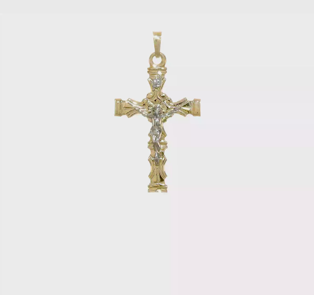 Colgante Crucifijo Latino Pulido en Oro 14K Bicolor