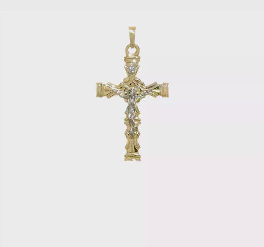 Colgante Crucifijo Latino Pulido en Oro 14K Bicolor