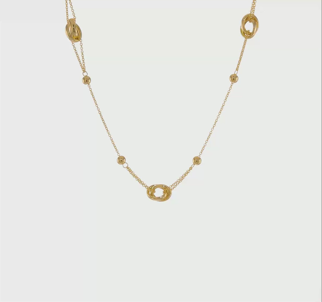 Collar Elegante de 14K con Cuentas y Enlaces, Extensión de 1.5 Pulgadas