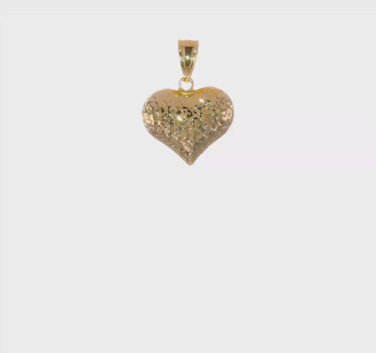 Colgante de Corazón 3D Texturizado y Pulido de 14K