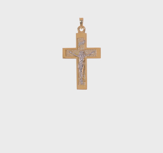 Colgante de Crucifijo INRI en Oro Macizo de 14k Bicolor Pulido