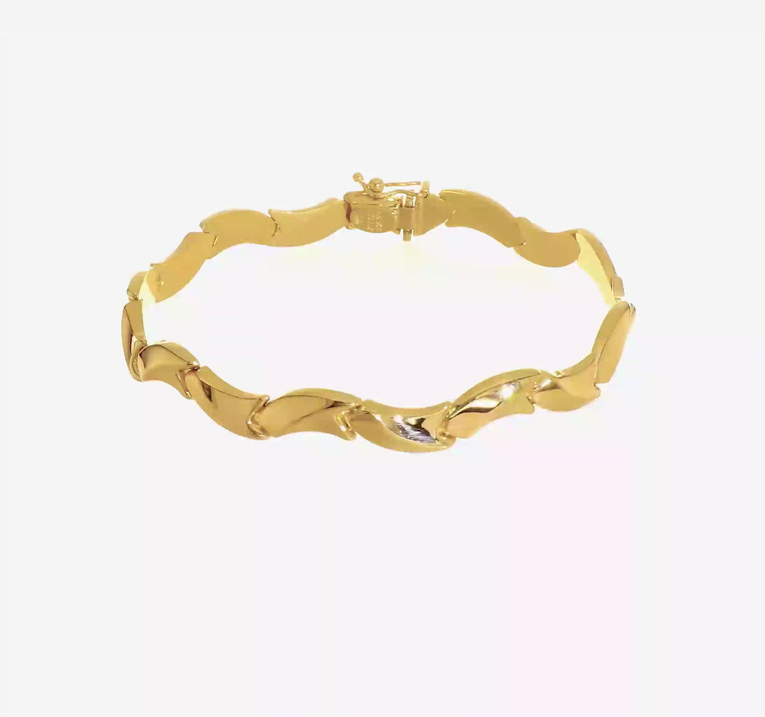 Pulsera 14K de Oro Amarillo Pulido con Eslabones Curvos