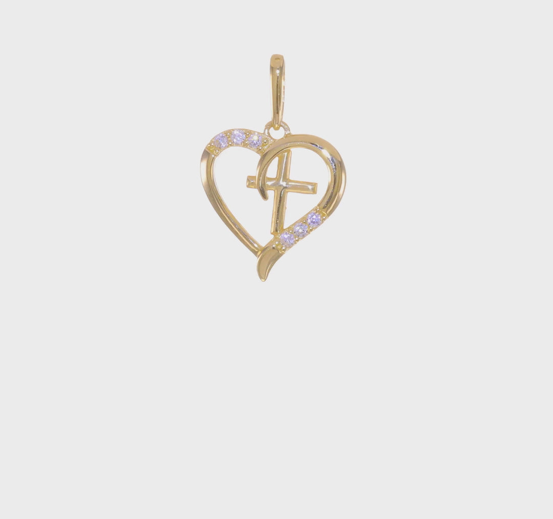 Colgante Corazón con Cruz 14k CZ