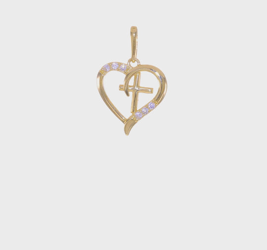 Colgante Corazón con Cruz 14k CZ