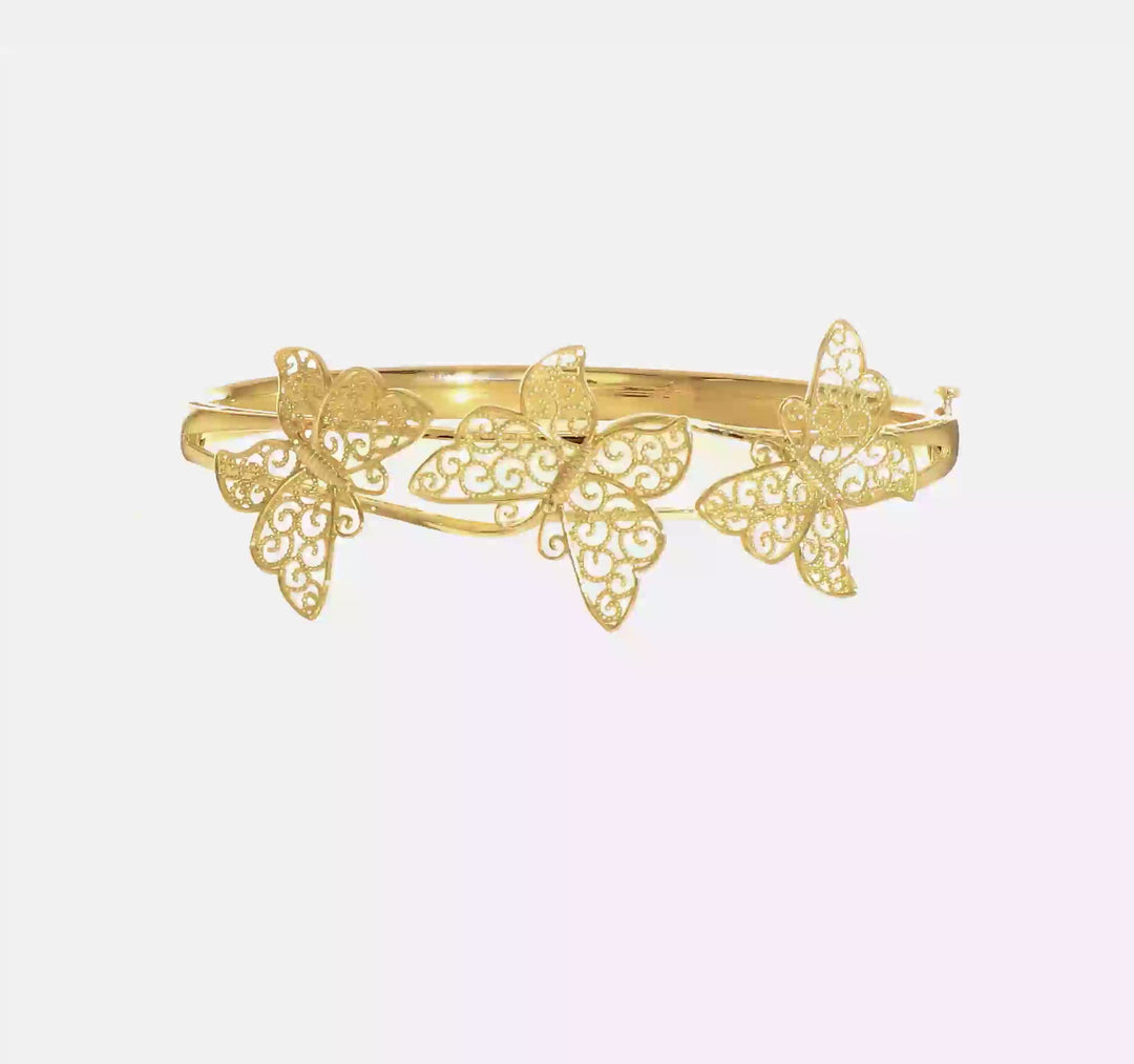 Brazalete Bangle con Mariposa de Filigrana 14K Oro Amarillo con Bisagra