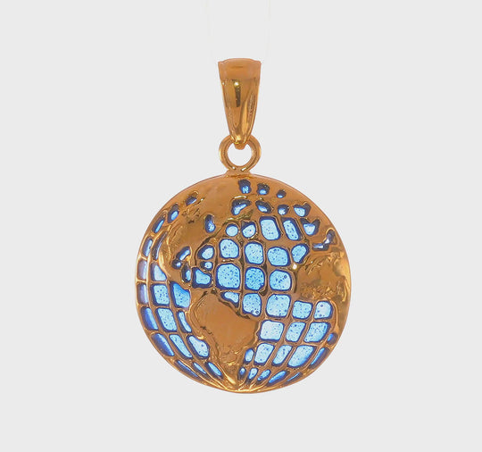 Dije de Globo Enameled Azul en Oro de 14k