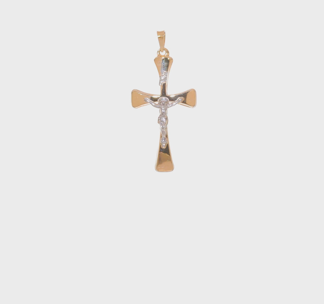 Colgante de Crucifijo INRI Hueco Pulido en Oro de 14k Bicolor