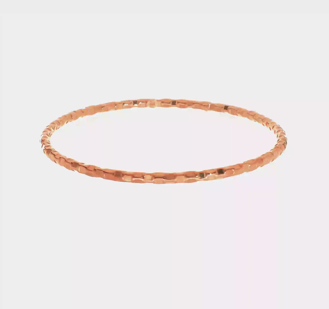 Pulsera Bangle Deslizable Texturizada Pulida en Oro Rosa de 14k