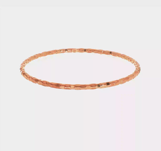 Pulsera Bangle Deslizable Texturizada Pulida en Oro Rosa de 14k