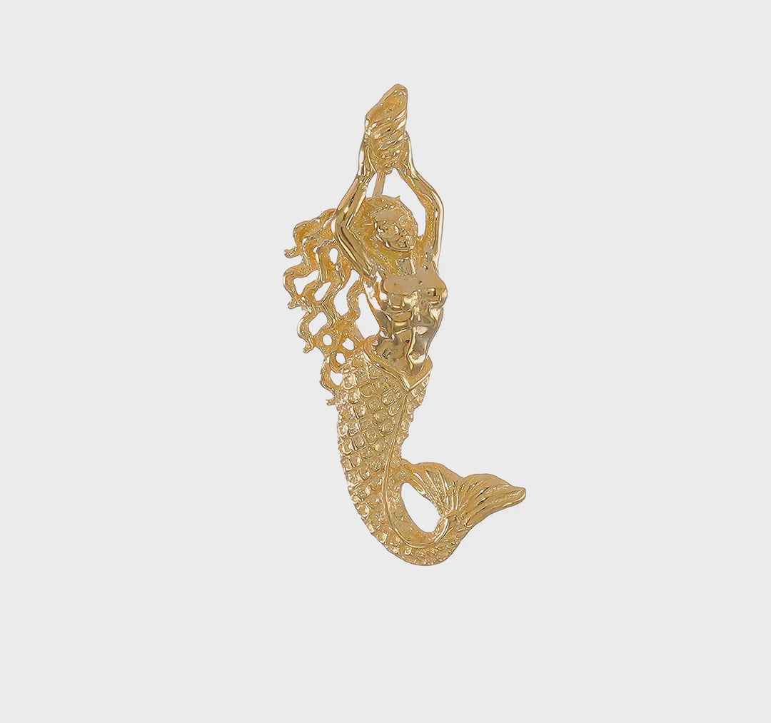 Colgante deslizante de Sirena en Oro de 14K (Pulido / Texturizado)