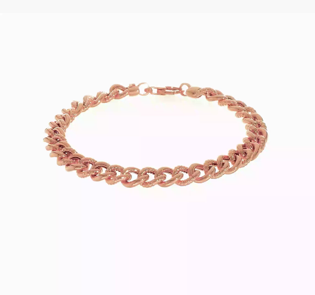 Pulsera 14K Oro Rosa Pulida y Texturizada con Enlace Fancy