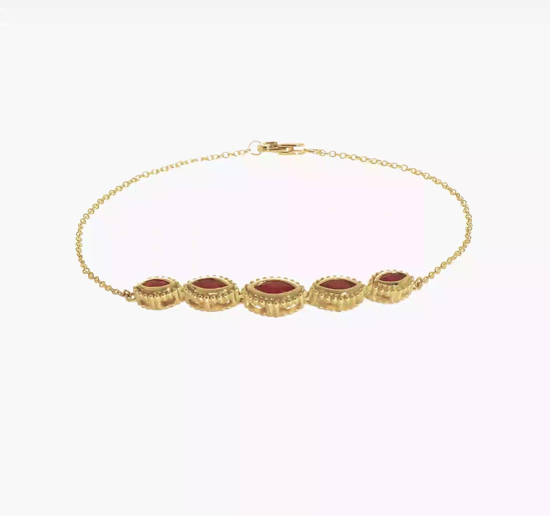 Pulsera de Rubíes Marquise en Oro Amarillo 14K