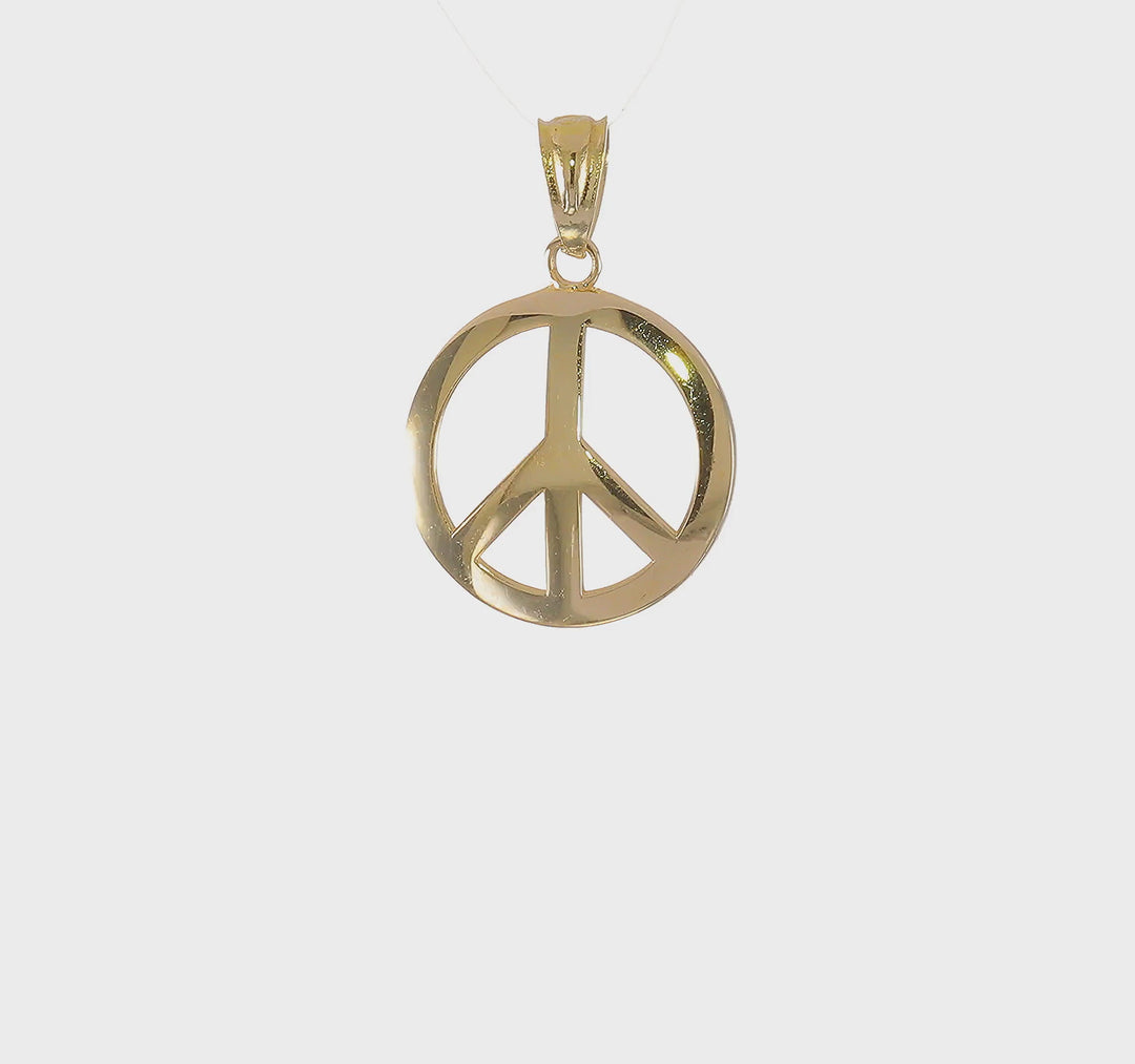 Colgante Circular con Símbolo de Paz en Oro de 14k Pulido