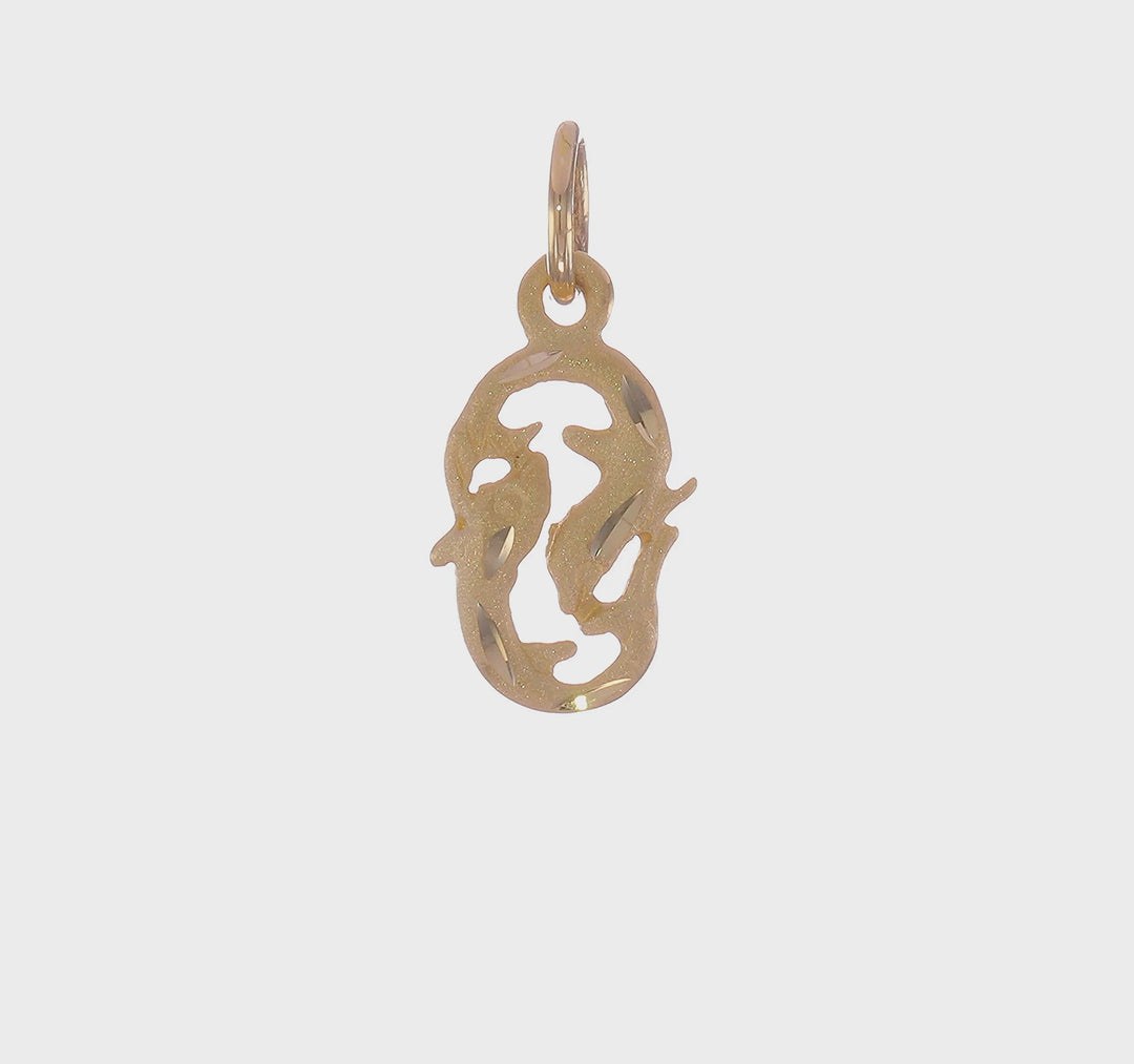 Dije del Zodiaco Piscis en Oro Amarillo de 14k con Acabado Satinado y Corte Diamante