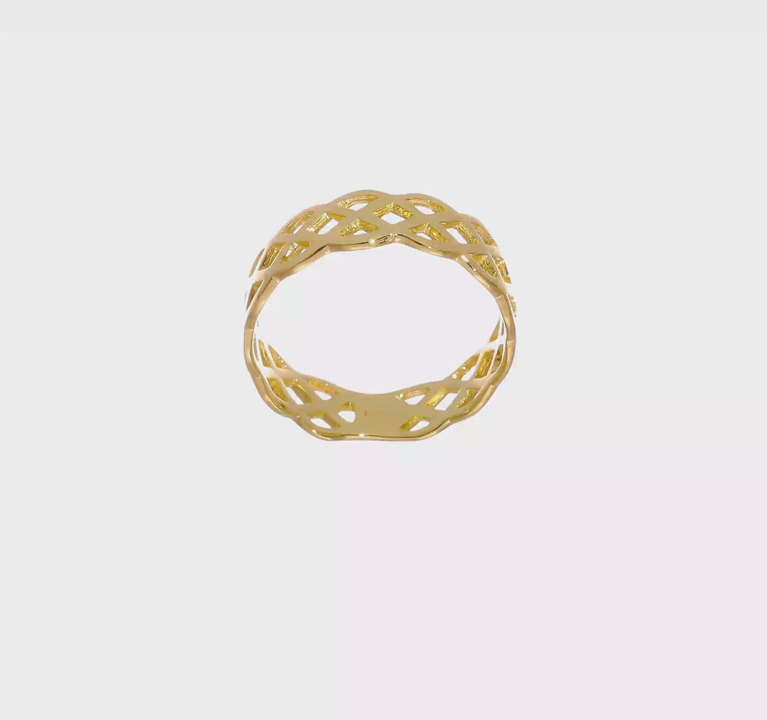 Anillo de Tejido Pulido en Oro Amarillo de 14k