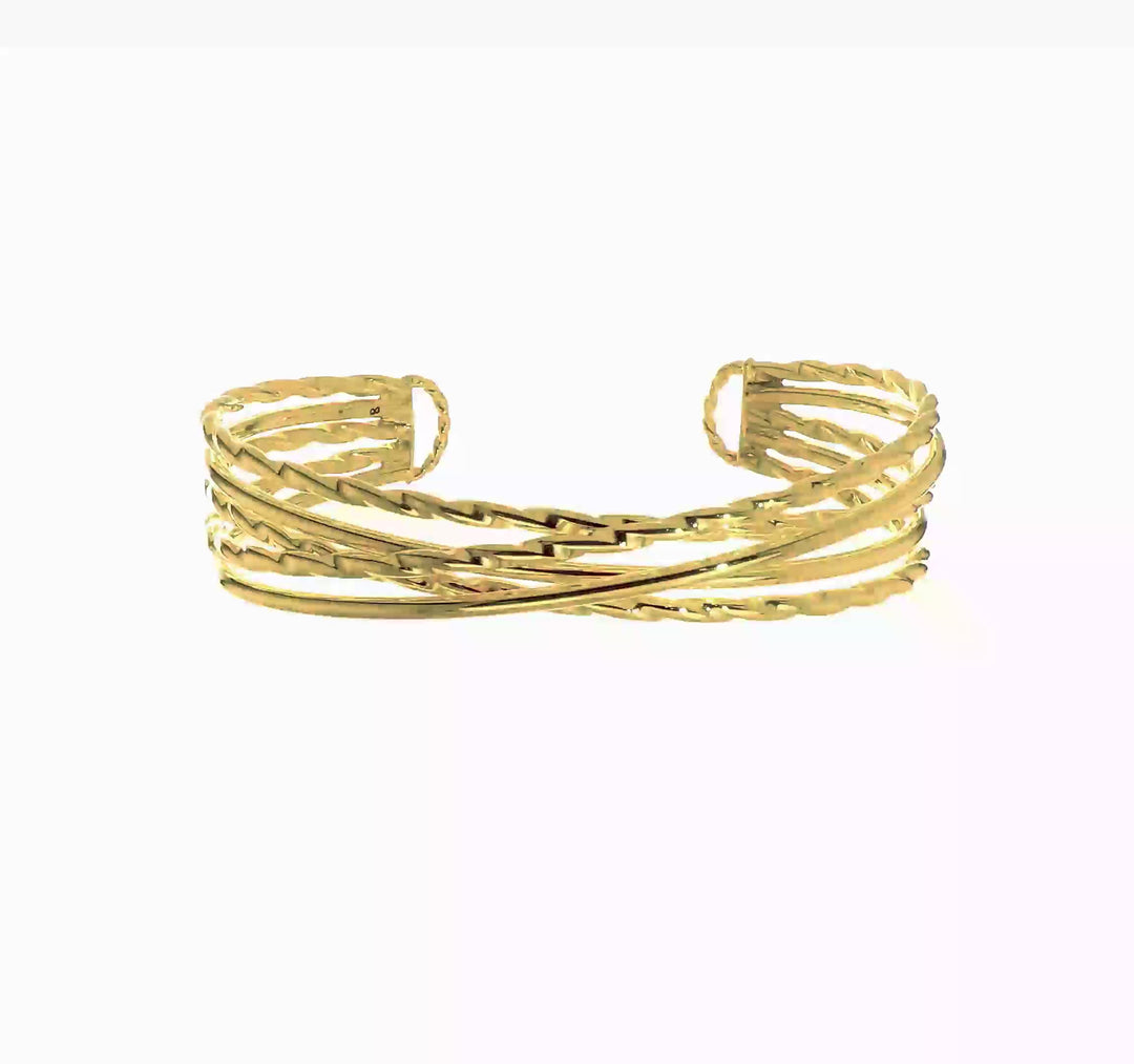 Brazalete Abierto Multi Tubo en Oro Amarillo de 14K (15mm)