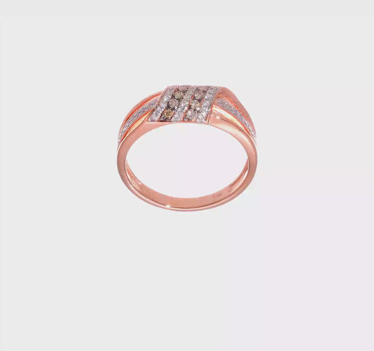 Anillo de Diamantes Blancos y Champagne en Oro Rosa de 14k