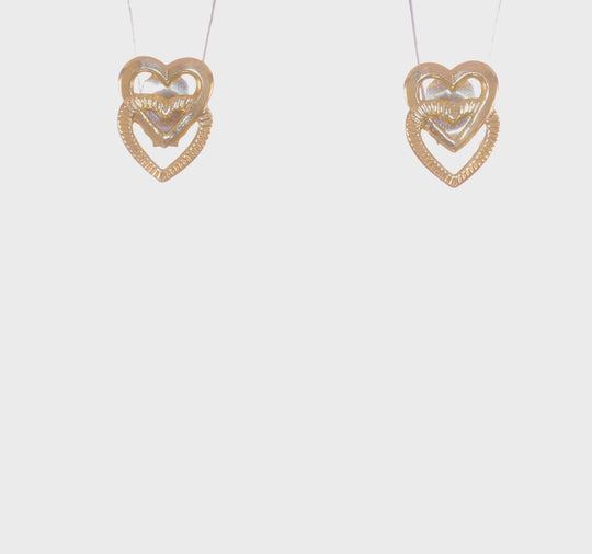 Pendientes de Corazón Doble Pulidos de 14K Oro Amarillo