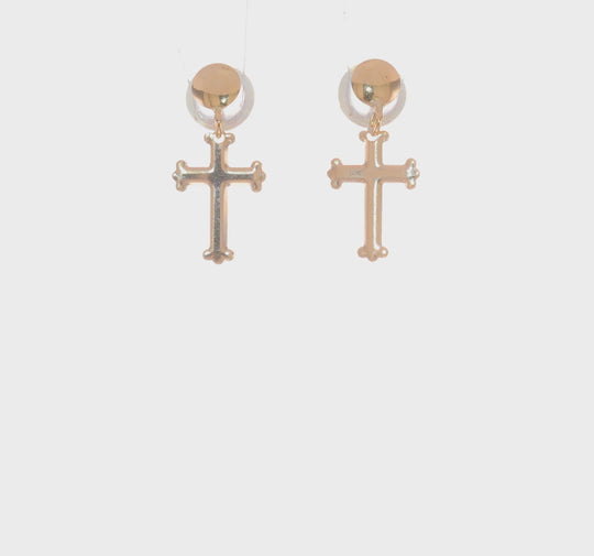 Pendientes Colgantes con Cruz Pulida en Oro de 14k