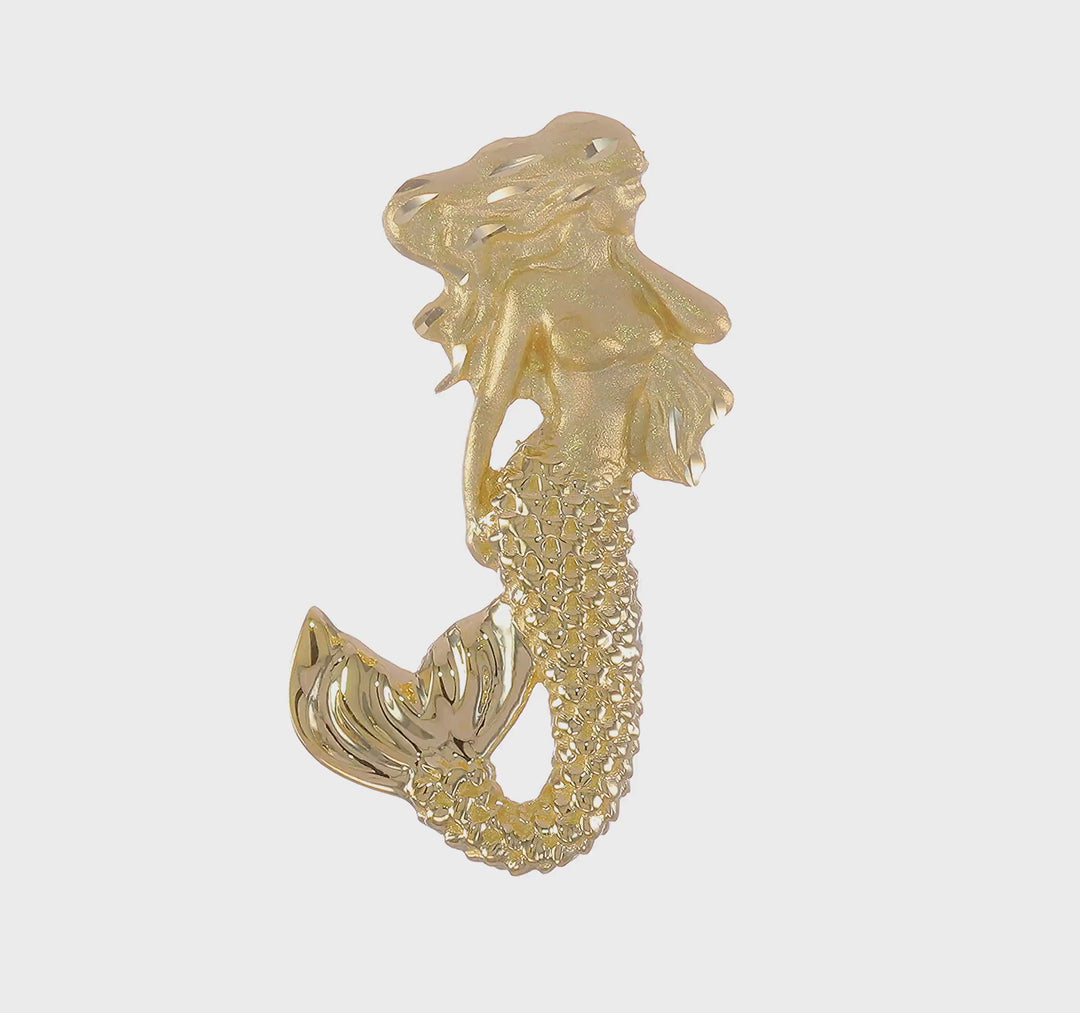 Deslizador de Cadena Sirena Pulido y Satinado con Corte Diamante en Oro de 14K