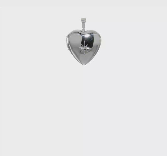 Locket de Corazón de Oro Blanco de 14k de 16 mm con Diamante de 0.01 ct