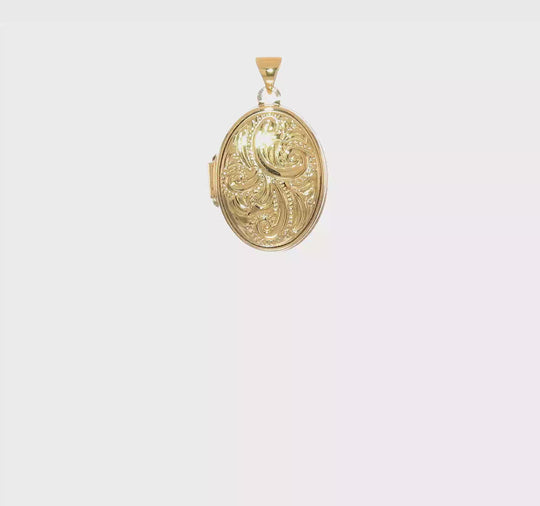 Locket Ovalado con Diseño de Pergamino Abombado en Oro Amarillo de 14k