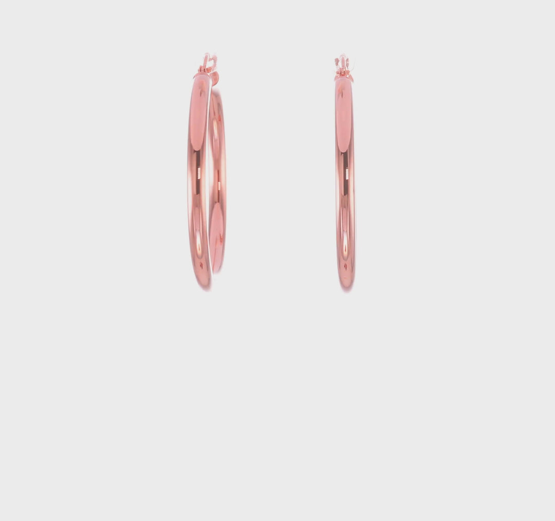 Aros Livianos de Tubo en Oro Rosa de 14k Pulidos (3mm x 35mm)