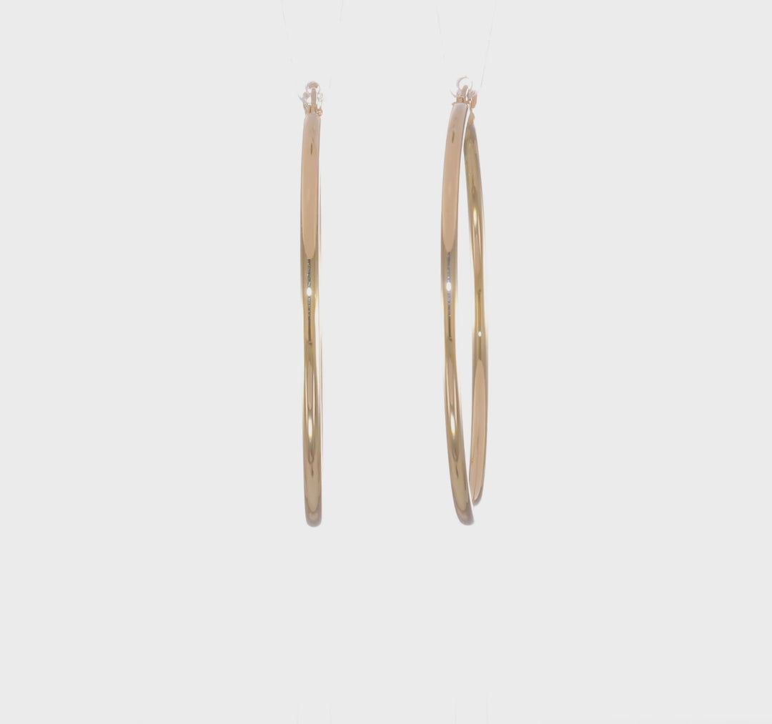 Pendientes de Aro Tubo Livianos Pulidos de Oro Amarillo de 14K de 2x45 mm