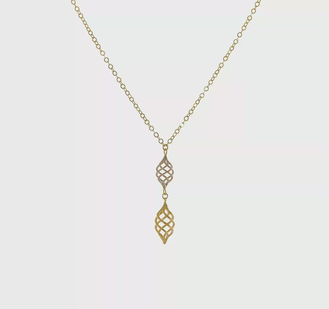 Collar 14K de Corazones Enlazados con Dos Capas y Extensión