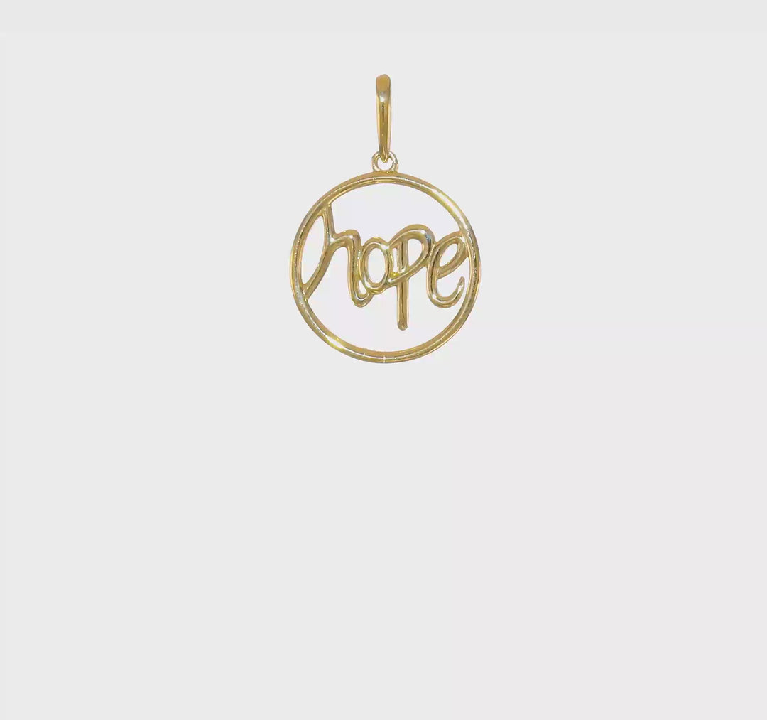 Colgante de Círculo Pulido con la Palabra "HOPE" en Oro de 14k