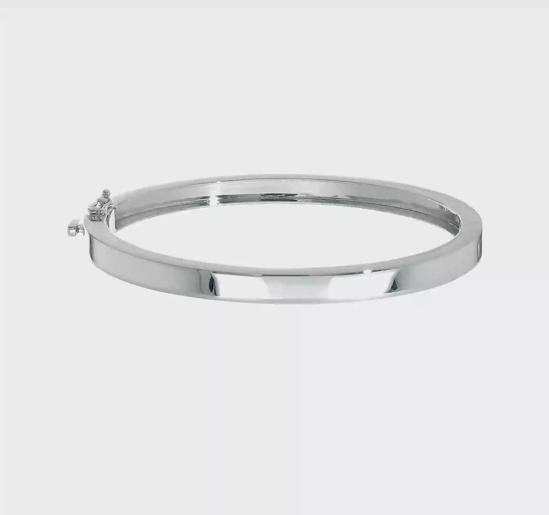 Pulsera Bangle de Oro Blanco de 14k, 5.3mm, Sólida, Pulida con Bisagra