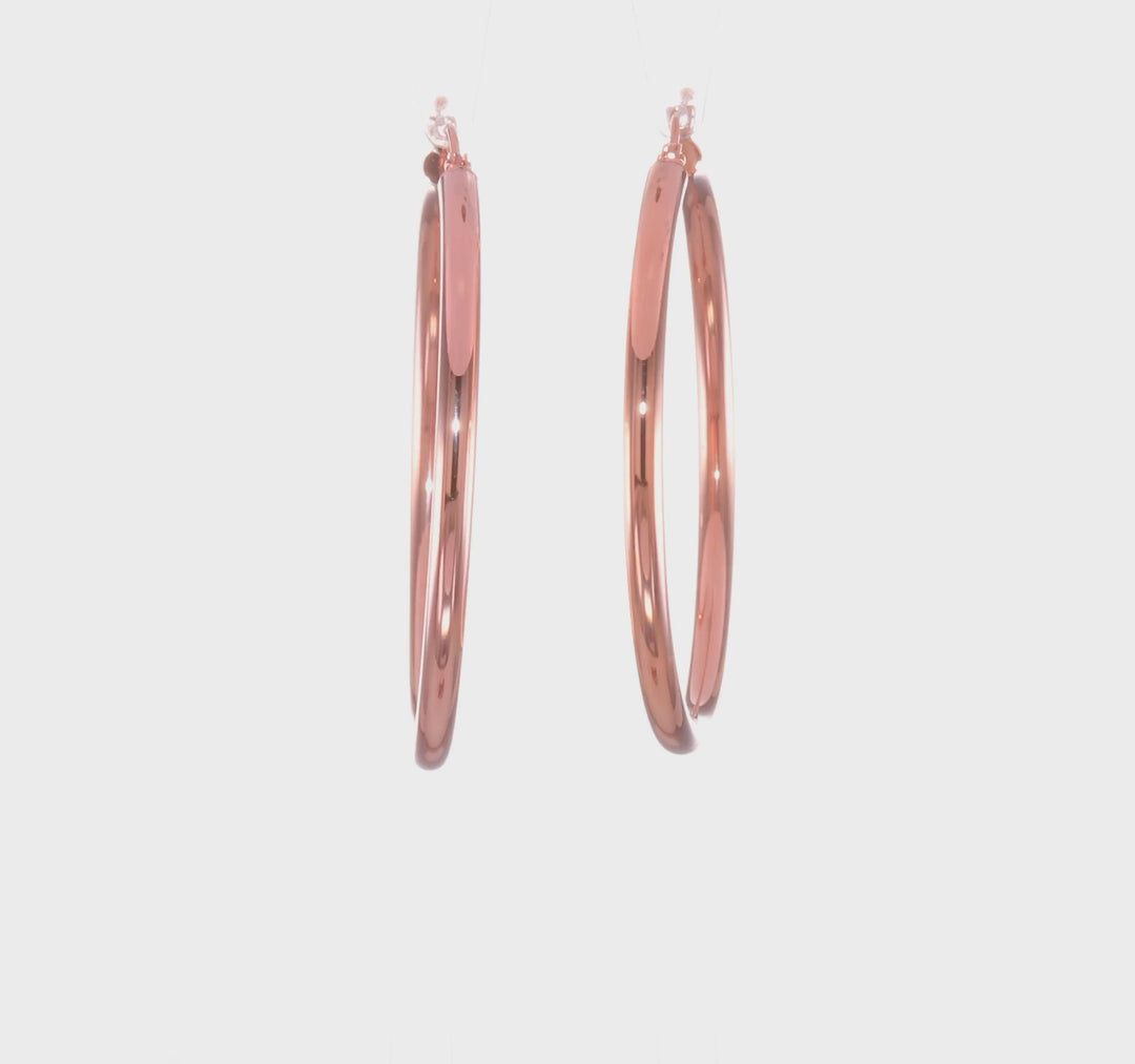 Aros Livianos de Tubo en Oro Rosa de 14k Pulidos (3mm x 45mm)